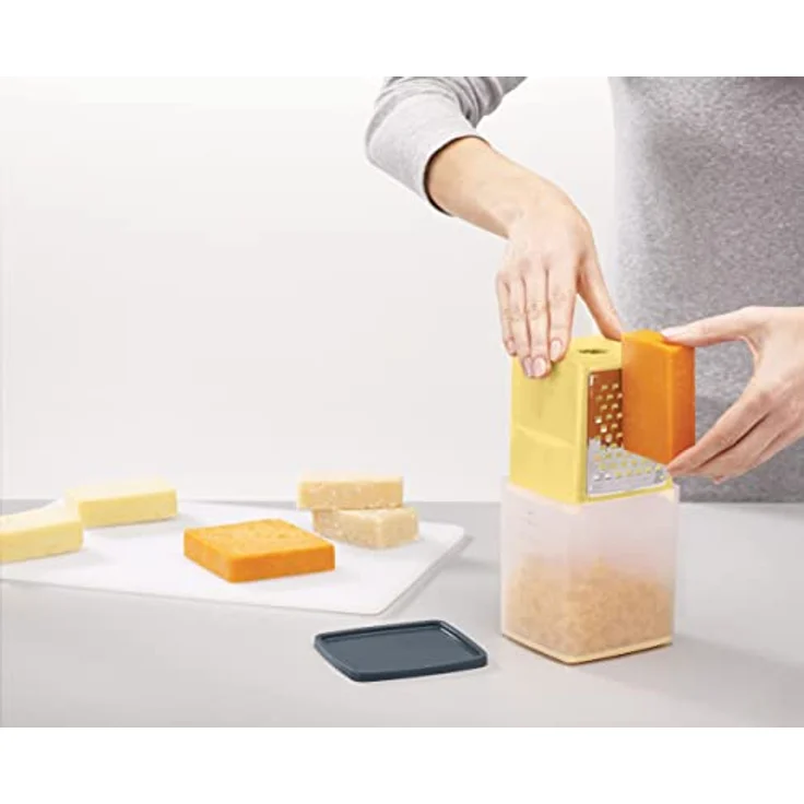 Joseph Joseph Duo Kastenreibe mit Behälter, Küchenkäsereibe mit groben und feinen Klingen, hellgelb – Bild 3