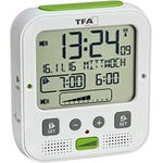 TFA Dostmann Boom Funkwecker, Laut mit Vibrationsalarm, Snooze-Funktion, einstellbare Lautstärke und Helligkeit, autom. Nachtbeleuchtung, weiß, L 110 x B 65 x H 122 mm