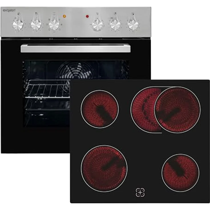 Exquisit Einbauherdset EHE 156-2.1 UBZ-Set | 59 l Garraumvolumen | 7 Backofenprogramme | Energieklasse A | Inoxlook Kochfeld mit Grill – Bild 1