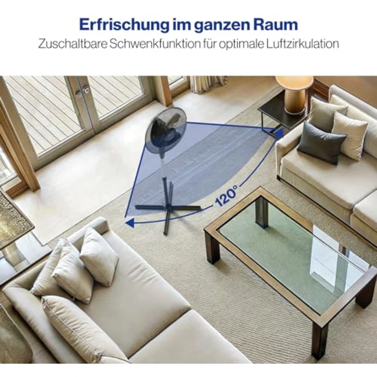 Clatronic VL 3603 S Standventilator 40 cm Durchmesser, oszillierend, 3 Geschwindigkeitsstufen, Neigungswinkel verstellbar, schwarz – Bild 2