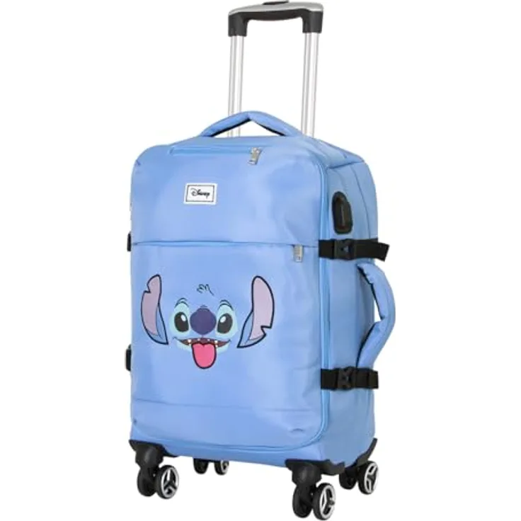 Disney Lilo und Stitch Face-Kabinenkoffer, 4-Rad, Handgepäckgröße mit USB-Anschluss, Blau, 20 x 40 x 55 cm
