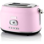 Westinghouse Retro Toaster 2 Scheiben, Abnehmbarer Brötchenaufsatz, 6 Bräunungsstufen, Brotzentrierung, Auftau-, Aufwärm- & Stoppfunktion, Kontrollleuchte, Ausziehbare Krümelschale, pink