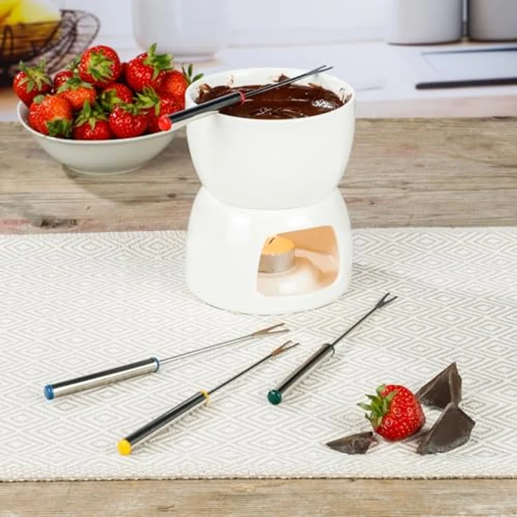 Bambelaa! Schokoladen Fondue Set, 4 Gabeln, Porzellan, weiß, für Schokolade und Schmelzkäse – Bild 7