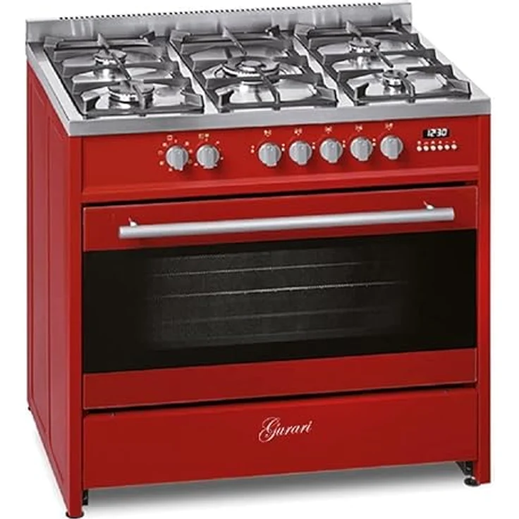 Gurari Gas Standherd 90 cm in Rot GCH E 911 R + Grillplatte Gasherd mit Elektrobackofen 121 L | Range Coocker 5 Kochzonen 3,8 kW WOK Freistehender Gasherd Propangas/Erdgas – Bild 2