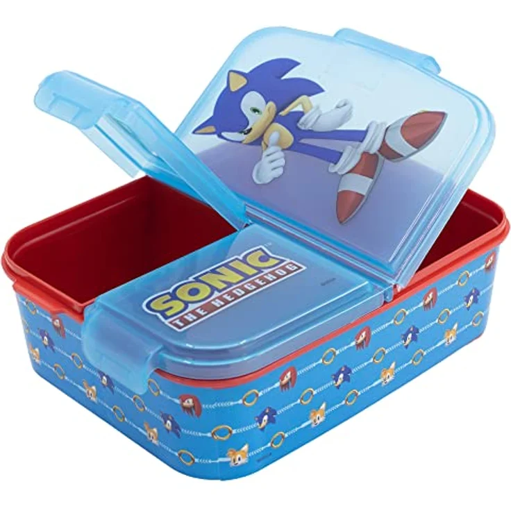 Stor Lunchbox Brotdose 3 getrennte Fächer Sonic the Hedgehog Lunch Vesper Dose - Kinder Brotdose mit 3 Fächern, Kunststoff, Click-Up Verschluss, 18 x 13 x 5,5 cm, Blau – Bild 3