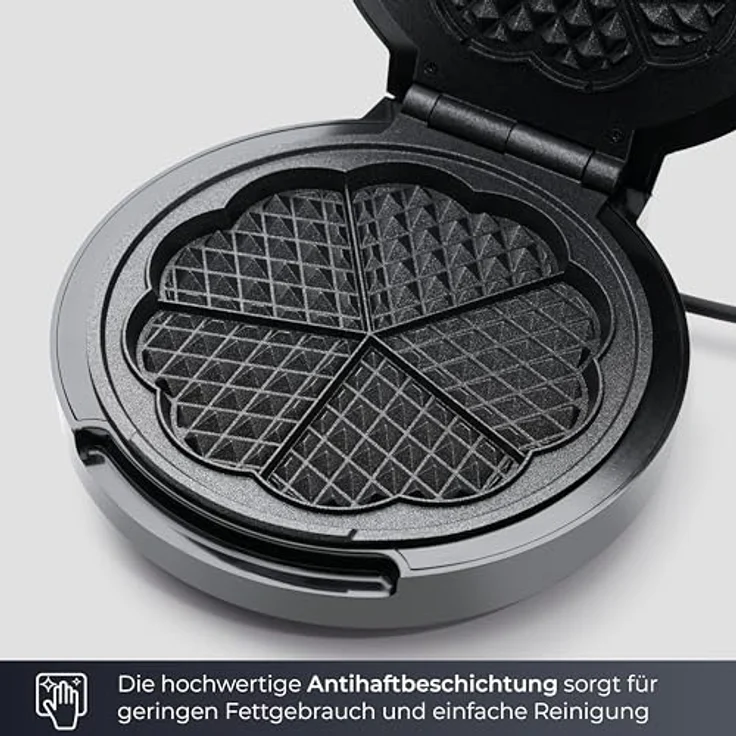 KLAMER Waffeleisen Herzwaffel, Waffeln in Herzform, 5 Stufen, hochwertige Antihaftbeschichtung, leichte Reinigung, 1.000W, schwarz – Bild 4
