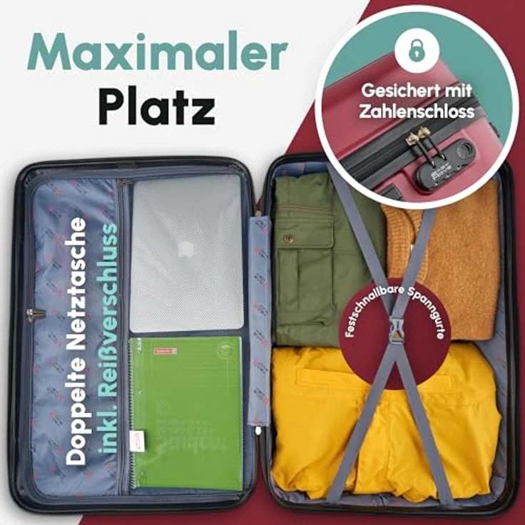 Easy Move ABS Hartschalenkoffer 74cm - Großer Trolley mit 360° Rädern, Ergonomischem Griff & Zahlenschloss, Wine Red – Bild 4