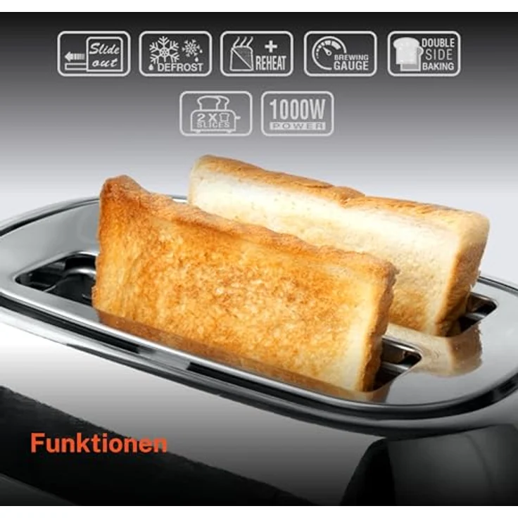 MUSE Retro Toaster, 2 Scheiben, 6 Bräunungsstufen, analoge Anzeige, beleuchtete Tasten, Krümelschublade, pastell blau – Bild 5