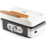 Domo Sandwichmaker DO9277C 3-in-1 mit PFAS-freier Keramikbeschichtung und Holzoptik, puderweiß, 1100 W