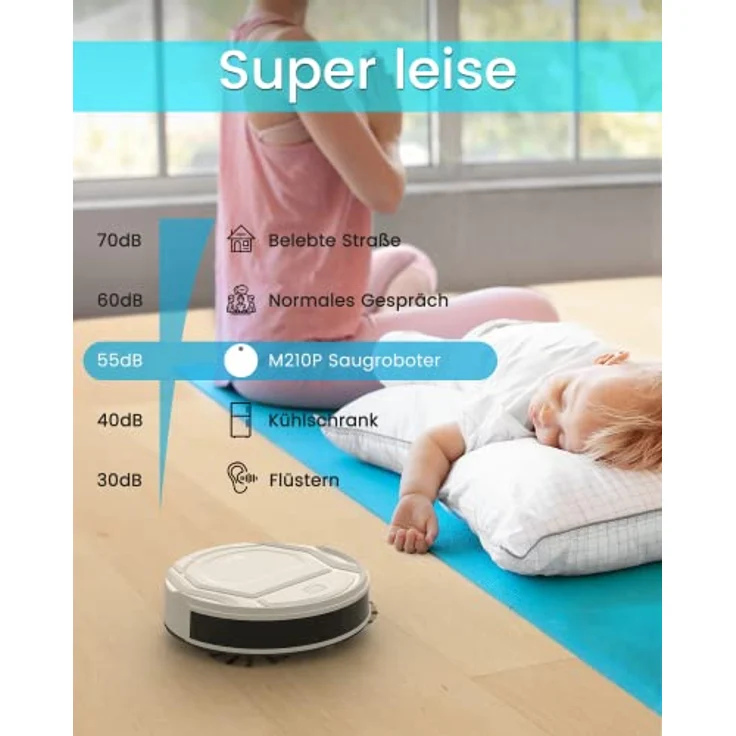 Saugroboter, Lefant WLAN Staubsauger Roboter 2200Pa Roboterstaubsauger mit Raumkarte in Echtzeit, App/Alexa, Selbstaufladung, 120Min Laufzeit, Leise, Ideal für Tierhaare, Teppiche und Hartböden M210PW – Bild 5