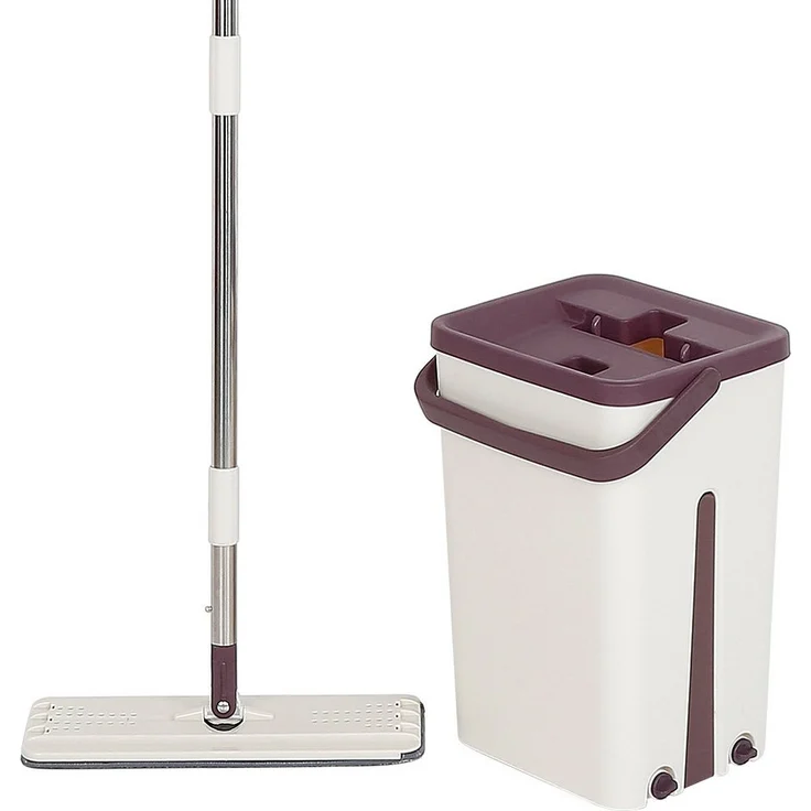 JEOBEST Wischmopp Freihändiger Flacher Bodenwischer mit Eimer, Nass- und Trockengebrauch, 2 waschbare Mikrofaser-Pads, für alle harten Oberflächen