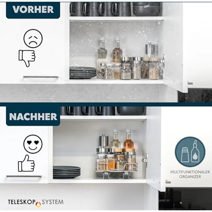 bremermann Teleskop-Gewürzregal, ausziehbarer Schrankeinsatz Chrom - Teleskopschublade für Lebensmittel und Vorräte, robustes Metall, vormontierte Schienen – Bild 4