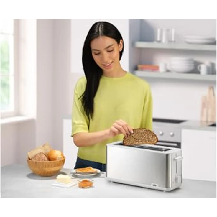 Braun Toaster PurShine HT 1610 WH, 25cm Brot Schlitz, 8 Bräunungsgrade, Aufwärm- & Auftaufunktion, Brötchenaufsatz, Krümelfach, 1030W, Weiß – Bild 4