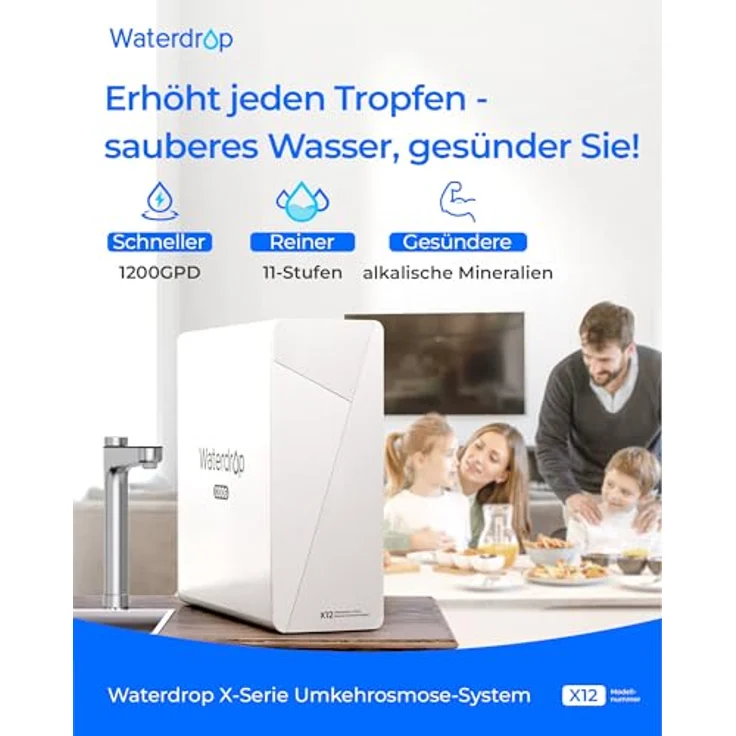 Waterdrop X12 Alkalisches Mineral pH+ Umkehrosmoseanlage, 11-stufige Filtration, 1200 GPD, NSF/ANSI 58&372 zertifiziert, tanklos, BPA-frei, Untertisch-Design – Bild 2