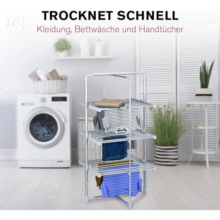 Dirt Devil DD6004, Elektrischer Turmwäscheständer mit 21 m Trockenlänge, 230W Heizfunktion, IP22 Schutz, Aluminium, bis zu 15 kg Tragkraft – Bild 7