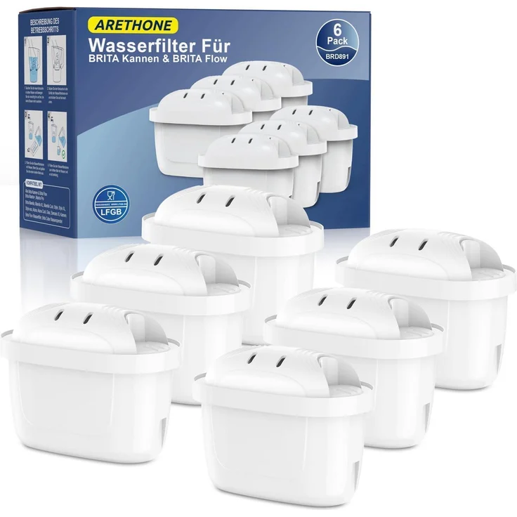 ARETHONE Wasserfilter für Brita Maxtra+ / Maxtra Pro, 6 Stück, Kalkreduktion und Geräteschutz, LFGB-zertifiziert