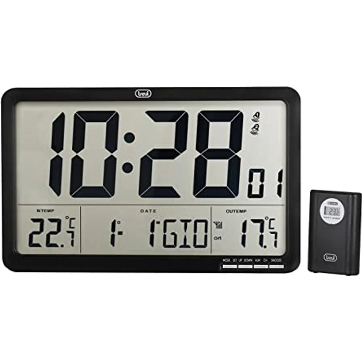 Trevi OM 3560 RC, Digitale Wanduhr mit Aussensensor, programmierbarem Wecker, Kalender und Thermometer, 22.50 cm – Bild 1
