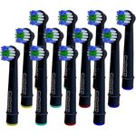 OneBuy24 - Aufsteckbürsten kompatibel mit Oral-B elektrischen Zahnbürsten - 12 Stück SCHWARZ. Kompatibel mit Precision Clean, Vitality, Professional Care, TriZone, Triumph, Advance Power, Smart Series