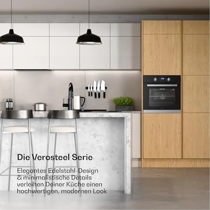 Klarstein Verosteel Einbaubackofen 60 cm, 67 L Elektrobackofen mit 8 Garstufen, Energieklasse A, Edelstahl & Glas, Timer, Backblech – Bild 2
