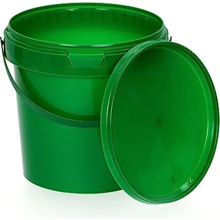 BenBow Eimer mit Deckel 1l grün 1x 1 Liter - lebensmittelecht, stabil, luftdicht, auslaufsicher, geruchsneutral - Aufbewahrungsbehälter aus Kunststoff, mit Henkel - leer