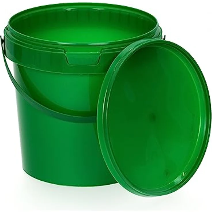 BenBow Eimer mit Deckel 1l grün 1x 1 Liter - lebensmittelecht, stabil, luftdicht, auslaufsicher, geruchsneutral - Aufbewahrungsbehälter aus Kunststoff, mit Henkel - leer – Bild 1