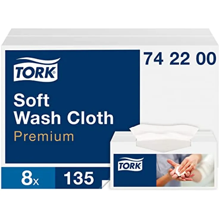 Tork 742200 weiches Waschtuch Premium 1-lagig / extra weiche Pflegetücher für die Pflege von Patienten / strapazierfähig & effizient / 8 x 135 Tücher (32 x 30 cm)