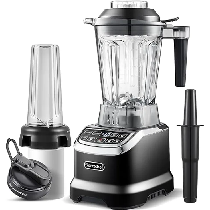 AMZCHEF Mixer Smoothie Maker - 2000W Blender - Mixer Hochleistungsmixer mit LED Zeitanzeige - 6 Pro-Scharfe 3D Klingen - 22000 U/Min Standmixer - 1,85 Liter Flasche und 600ml Tragbare Flasche