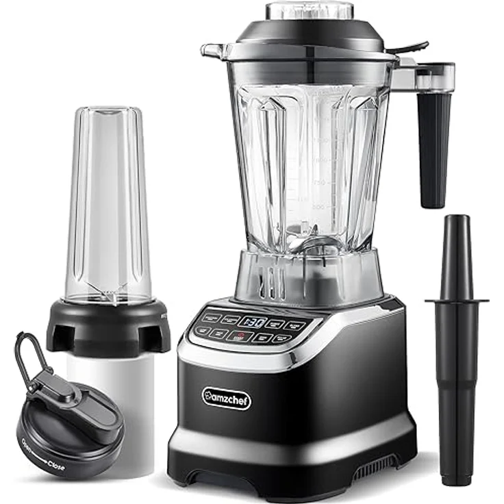 AMZCHEF Mixer Smoothie Maker - 2000W Blender - Mixer Hochleistungsmixer mit LED Zeitanzeige - 6 Pro-Scharfe 3D Klingen - 22000 U/Min Standmixer - 1,85 Liter Flasche und 600ml Tragbare Flasche – Bild 1