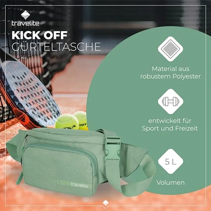 Travelite Kick Off Gürteltasche, 30 cm, salbei, 100% Polyester, kompakte Bauweise – Bild 2