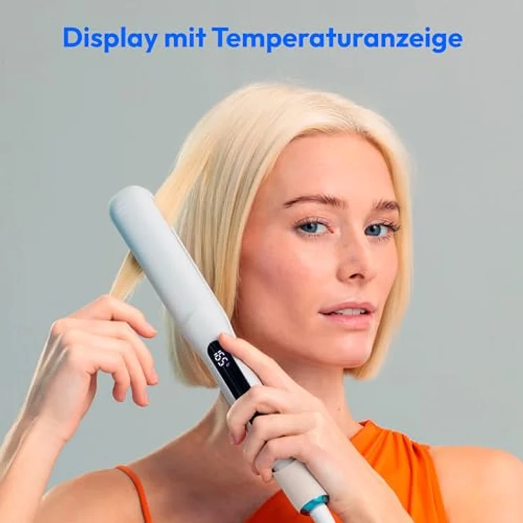 MEDION Glätteisen HS1 (Display, 5 regelbare Hitzestufen, 165° bis 210°, breite flexible Keramik - Turmalin Heizplatten, Silikon Schutzhülle, Temperatursensor, Haarglätter) weiß – Bild 5