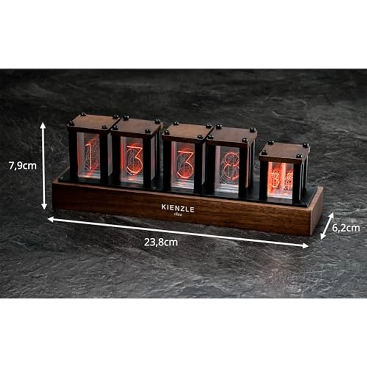 Kienzle KIENZLE LED-Nixie-Uhr, moderne Tischuhr mit RGB-LED-Technologie und über 1.600 Farbvariationen, inkl. Echtholz-Elementen – Bild 2
