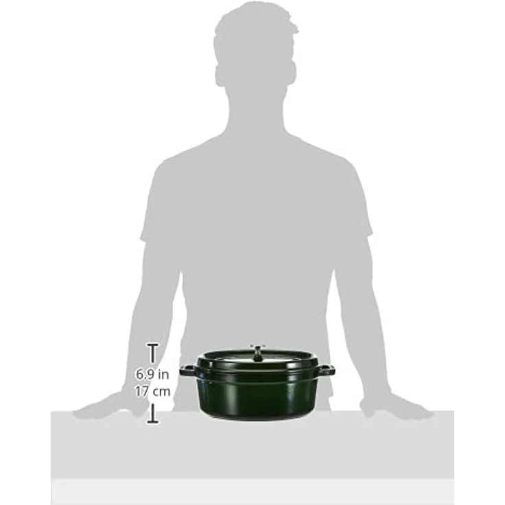 Staub 1102985 Cocotte-Bräter, oval mit Deckel 29 cm, 4,25 L, mit mattschwarzer lierung im Inneren des Topfes, basilikumgrün – Bild 4