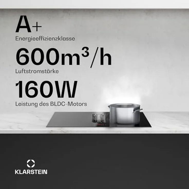 Klarstein AirJet Hybrid DSM_Airjt.Hybri_60BK, Induktionskochfeld mit integrierter Dunstabzugshaube, 4 Zonen, Touch-Bedienfeld, 12 kW, schwarz – Bild 3