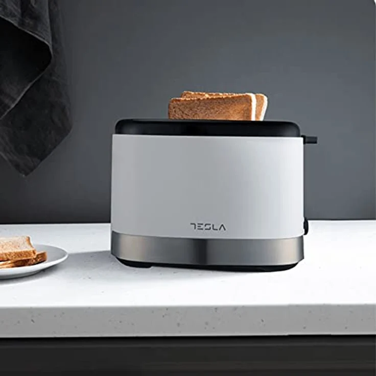 TESLA TS300BWX Toaster (800 W, 2 Scheiben, Nichrom-Draht-Heizung, herausnehmbare Krümelschublade, Auftauen, Aufwärmen) (Weiß-Inox-Schwarz) – Bild 5