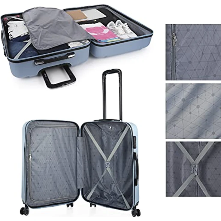ITACA - Koffer Groß 4 Räder Großer Koffer Leichte - Reisekoffer Groß für Flugzeuge Koffer Hartschale mit Geprüftem Schloss - Handgepäck Koffer 71170, Hellblau – Bild 4