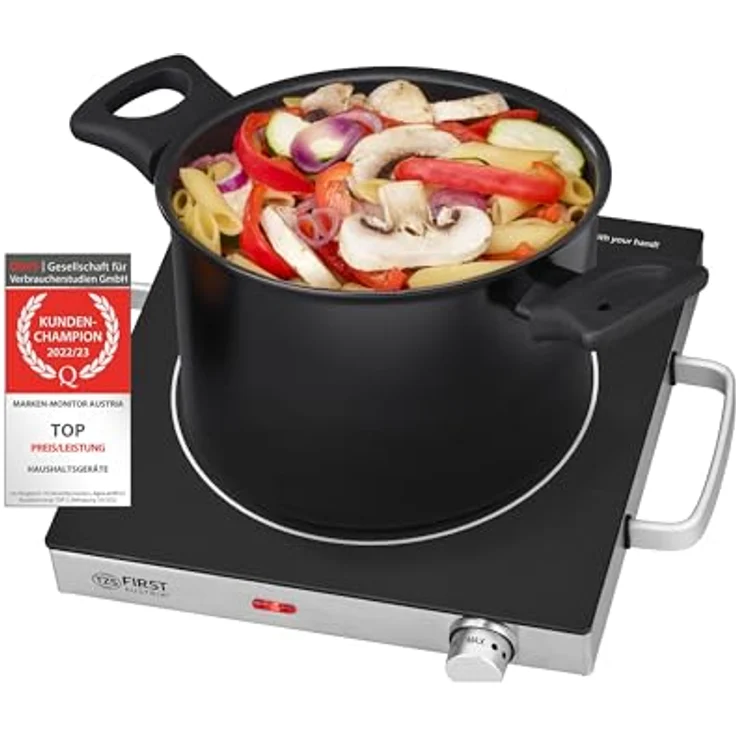 TZS First Austria Infrarot Kochplatte, einzeln mit Griffen, schwarz, edelstahl – Bild 2