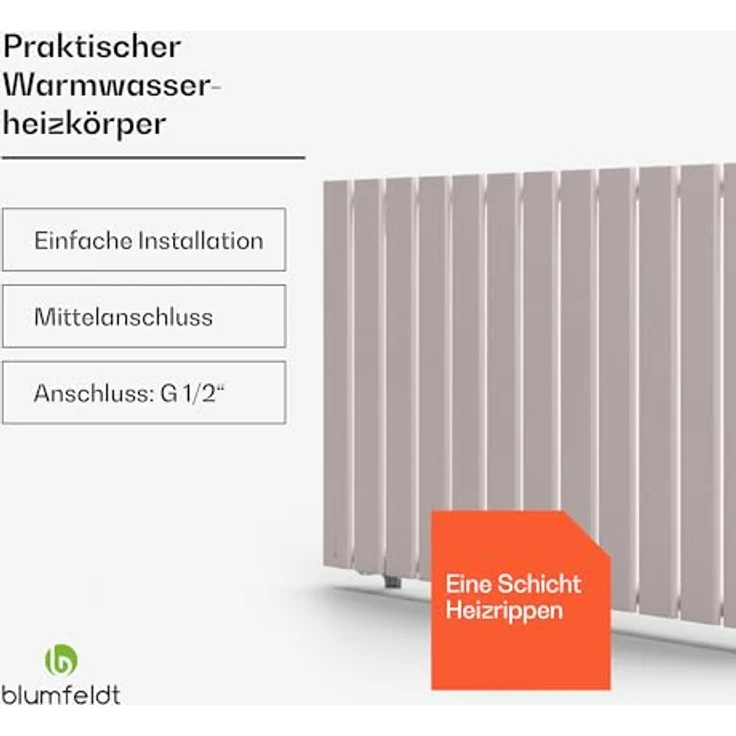 Blumfeldt Badheizkörper Flach, 681 Watt Vertikaler Warmwasser Wandheizkörper mit Thermostat, leise für Badezimmer und Wohnzimmer – Bild 3