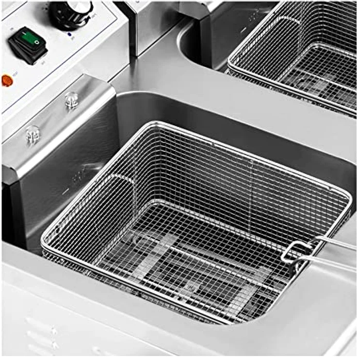 Royal Catering Fritteuse 26 L Doppel Fritöse mit Ablasshahn Kaltzone 400V, 10000 W, Edelstahl – Bild 4