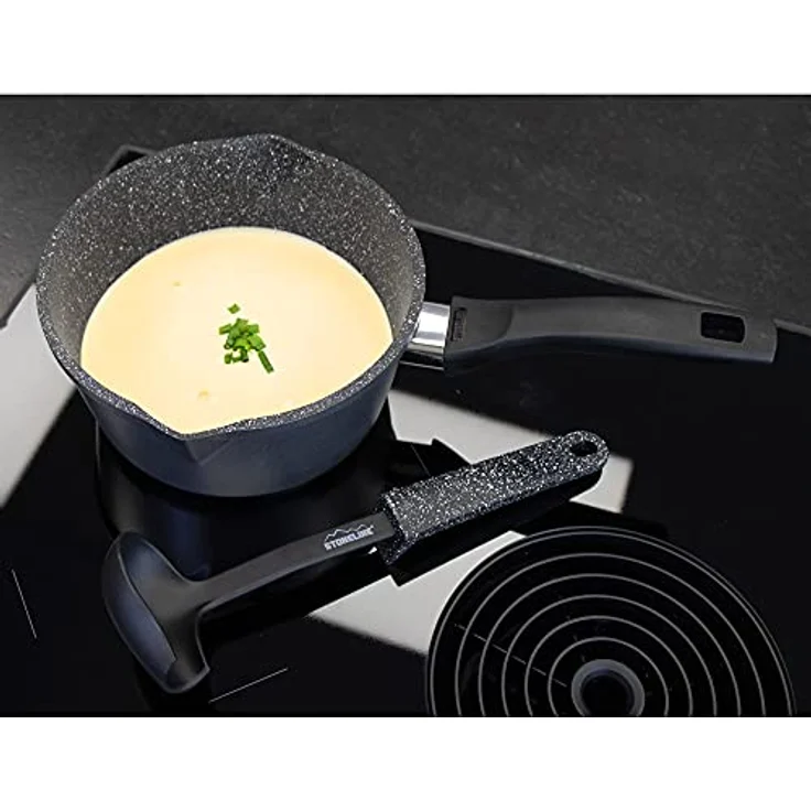 STONELINE® Stielkasserolle 18 cm, mit Glasdeckel, induktionsgeeignet, Aluguss, Antihaftbeschichtung mit echten Steinpartikeln, grau – Bild 3