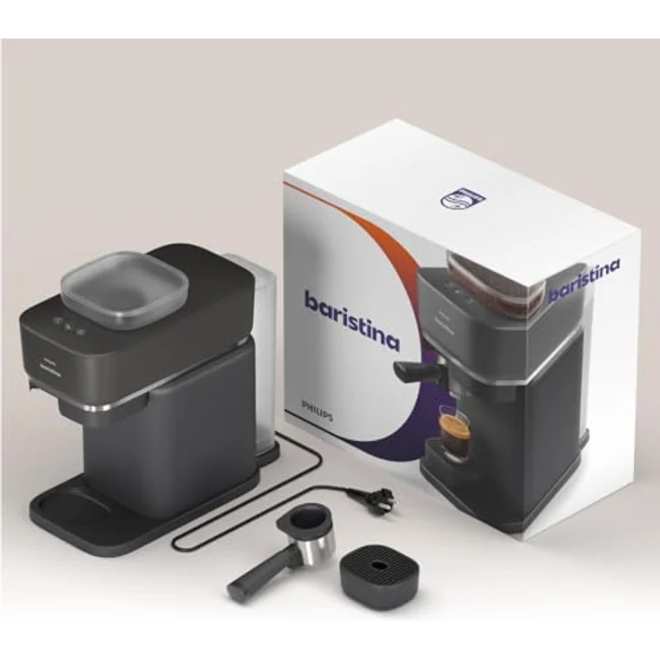 PHILIPS baristina BAR320/60 Espressomaschine mit Bean swap, Mahlwerk für ganze Bohnen, doppelter Bohnenbehälter, 16 bar Pumpendruck, Schwarzgrau – Bild 12