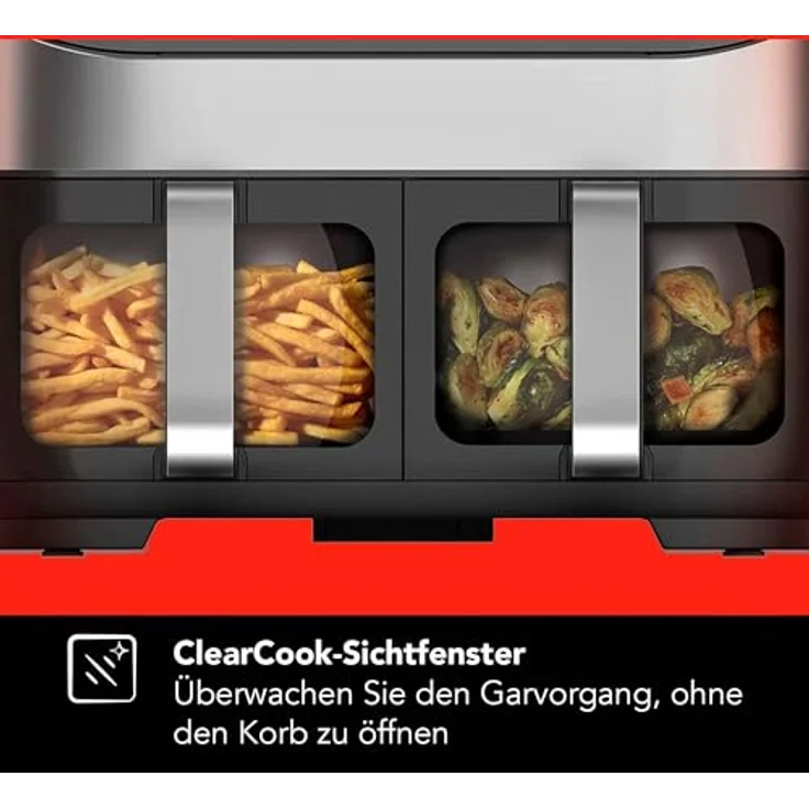 Instant Vortex Plus Doppelkorb mit ClearCook - 7.6L Digitale Heißluftfritteuse, Edelstahl, 8-in-1 Smarte Programme - Fritieren, Backen,Braten, Grillen, Dehydrieren, Aufwärmen, XL Kapazität -1700W – Bild 4
