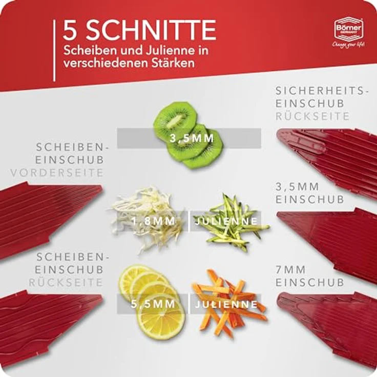 Börner Gemüsehobel V1 ClassicLine Profi Set, Kunststoff, mit 2 Messereinschüben und Dockingstation rot – Bild 4