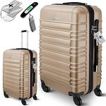 KESSER® Reisekoffer Mittlerer Hartschalen-Koffer Inkl. Kofferwaage + Gepäckanhänger Trolley Gepäck Rollkoffer Zahlenschloss 4 Rollen ABS-Hartschale Teleskopgriff (66x45x28cm / 84 Liter Champagne)