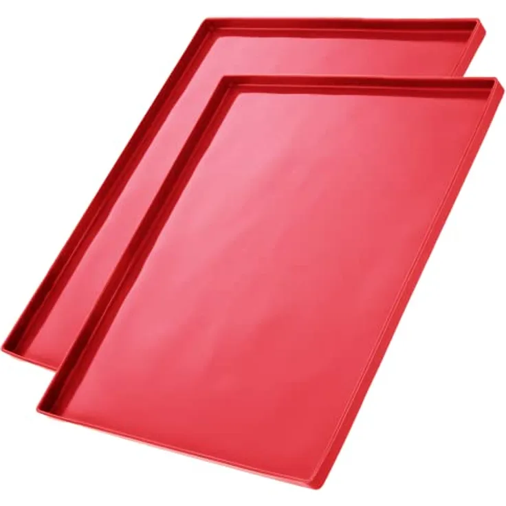 Coolinato 2er Set Silikon Backmatte mit Rand groß 36,5x27x1cm, Rot, lebensmittelecht, ideal zum Backen und als Backunterlage, inkl. 4 Rezepten