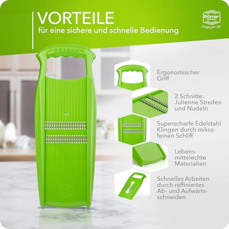 Original Börner Roko PowerLine - Gemüse- und Obstschneider für feine Streifen Gemüsehobel Julienneschneider – Bild 4