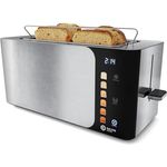 Balter TS-44 Toaster 4 Scheiben, Langschlitz, Edelstahl, mit Brötchenaufsatz, LCD Display, Auftaufunktion und Brotzentrierung, Silber