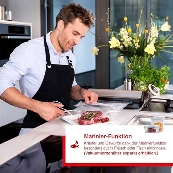 Solis Vakuumierer Vac Prestige, Vakuumiergerät mit Pulse- und Marinierfunktion, Vorteilspack mit kompostierbaren Folien und Beuteln, ideal für Sous Vide, silber – Bild 4