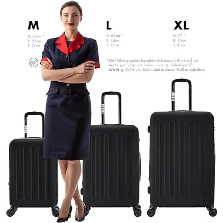 Flexot® F-3045 | Koffer mit V-Erweiterung | Alu-Teleskopgriff | 360° Räder leise rollend | Reisekoffer | Trolley | Handgepäck und Aufgabegepäck | (Schwarz, 3er Set, M-L-XL) – Bild 2