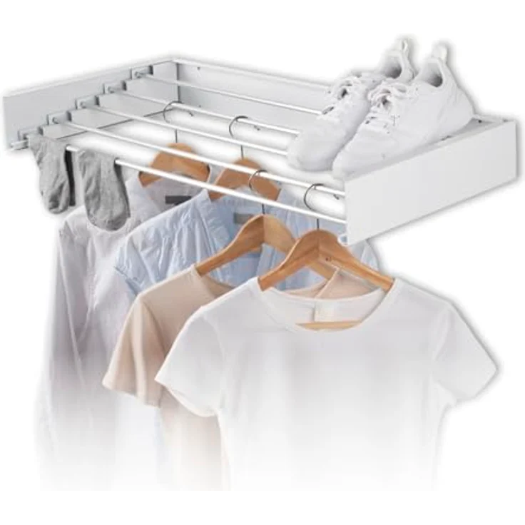 EASYmaxx Wandtrockner platzsparend ausziehbar, Edelstahl Wäscheständer zur Wandmontage, 80 cm Wandwäscheständer kompakter Wäschetrockner zum ausfahren, Flacher Wandwäschetrocker mit 4 m Trockenlänge – Bild 1