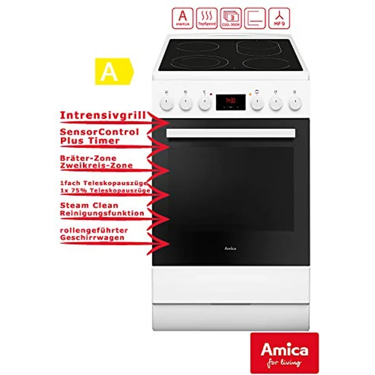 Amica SHC 903 1 W, Herd, A, Standgerät, Betriebsart Ofen elektrisch, Anzahl Kochfelder 4, Volumen 65 l – Bild 3